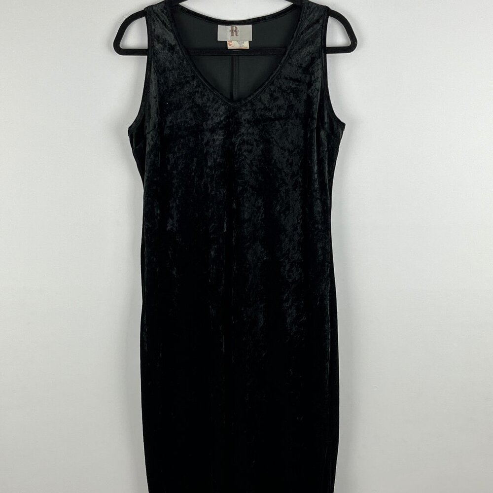 Remix Long Maxi Dress Size L Black Sleeveless Wide Straps V Neck Polyester